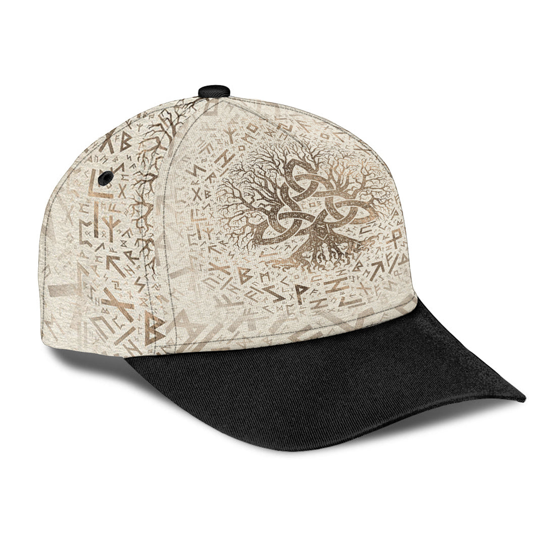 Viking Classic Cap Tree Of Life with Triquetra and Futhark Pastel Gold Classic Cap RLT12 Trucker Hats Custom Hats Gifts For Men & Women