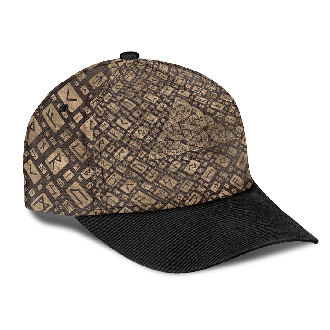 Viking Classic Cap Triquetra and Runic Alphabet Wood and Gold Classic Cap RLT12 Trucker Hats Custom Hats Gifts For Men & Women