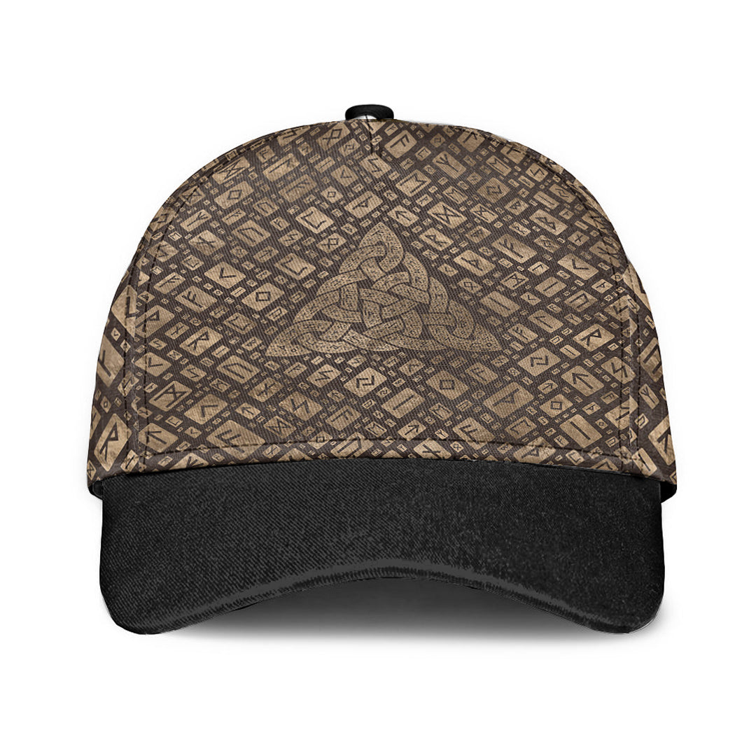 Viking Classic Cap Triquetra and Runic Alphabet Wood and Gold Classic Cap RLT12 Trucker Hats Custom Hats Gifts For Men & Women