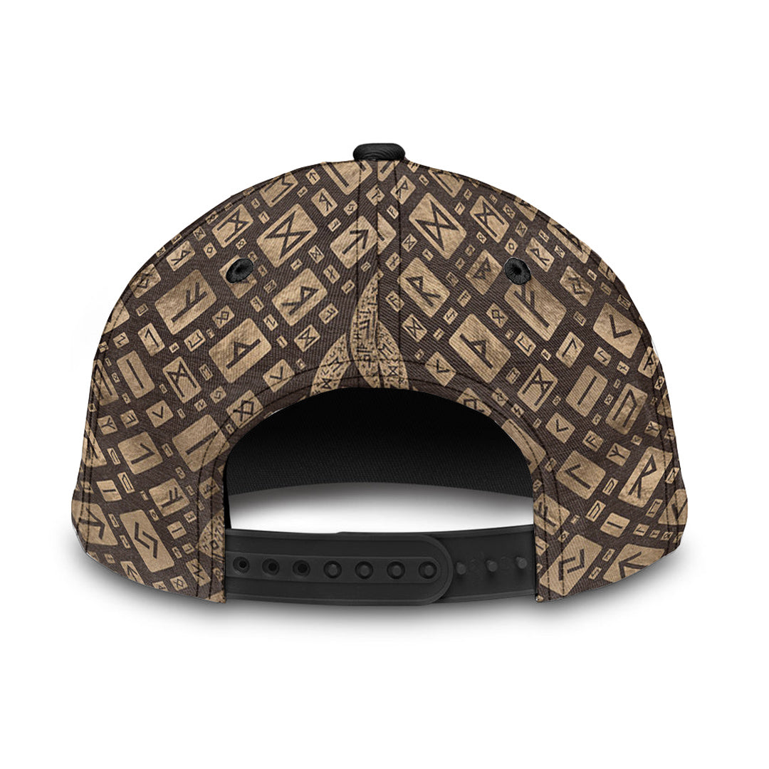 Viking Classic Cap Triquetra and Runic Alphabet Wood and Gold Classic Cap RLT12 Trucker Hats Custom Hats Gifts For Men & Women