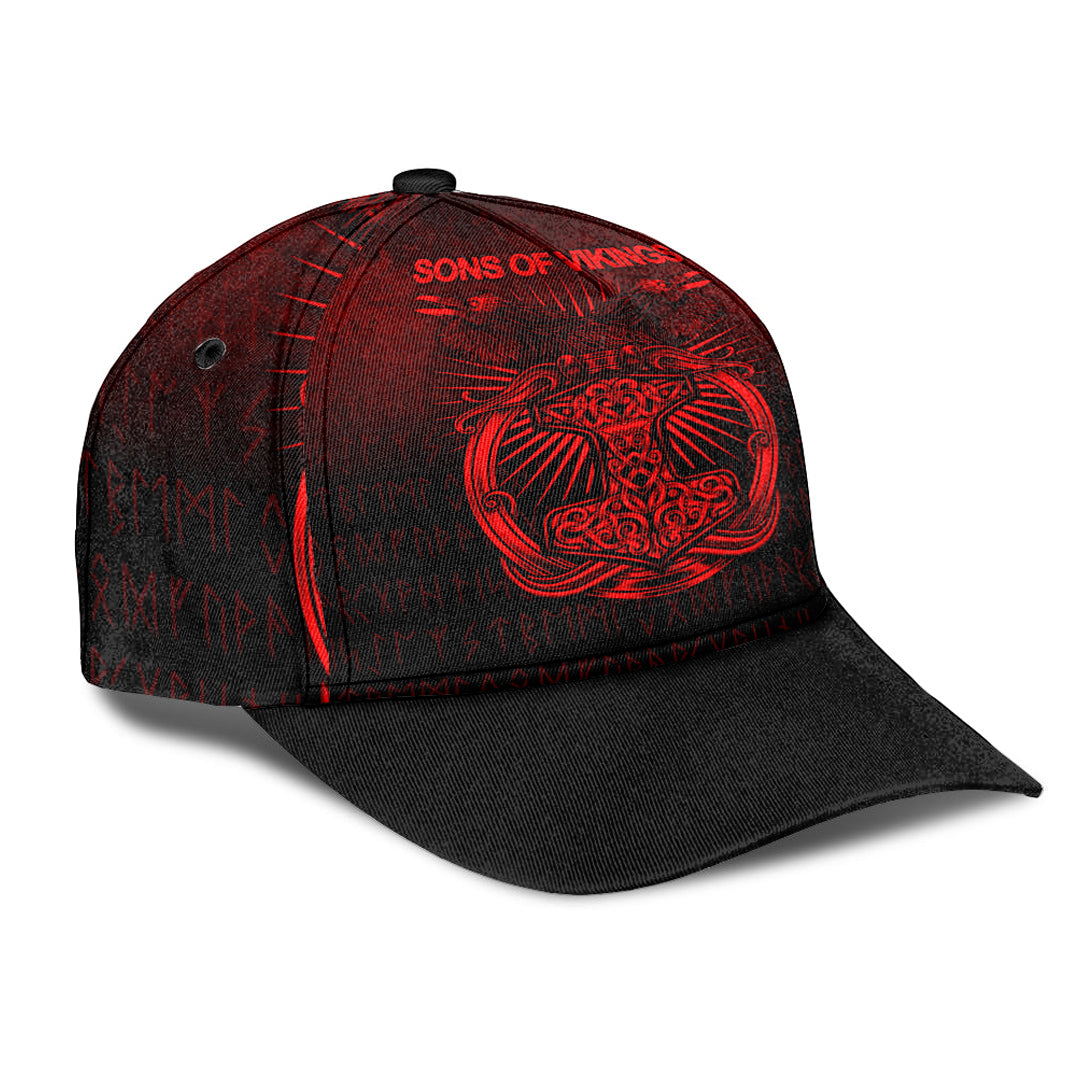 Viking Classic Cap Vikings Ravens Mjolnir Red Version Classic Cap RLT12 Trucker Hats Custom Hats Gifts For Men & Women