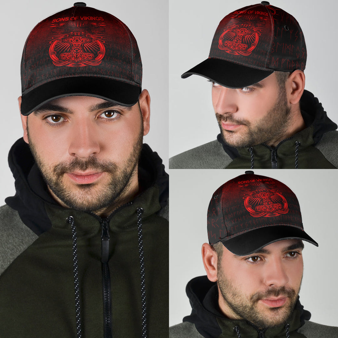 Viking Classic Cap Vikings Ravens Mjolnir Red Version Classic Cap RLT12 Trucker Hats Custom Hats Gifts For Men & Women