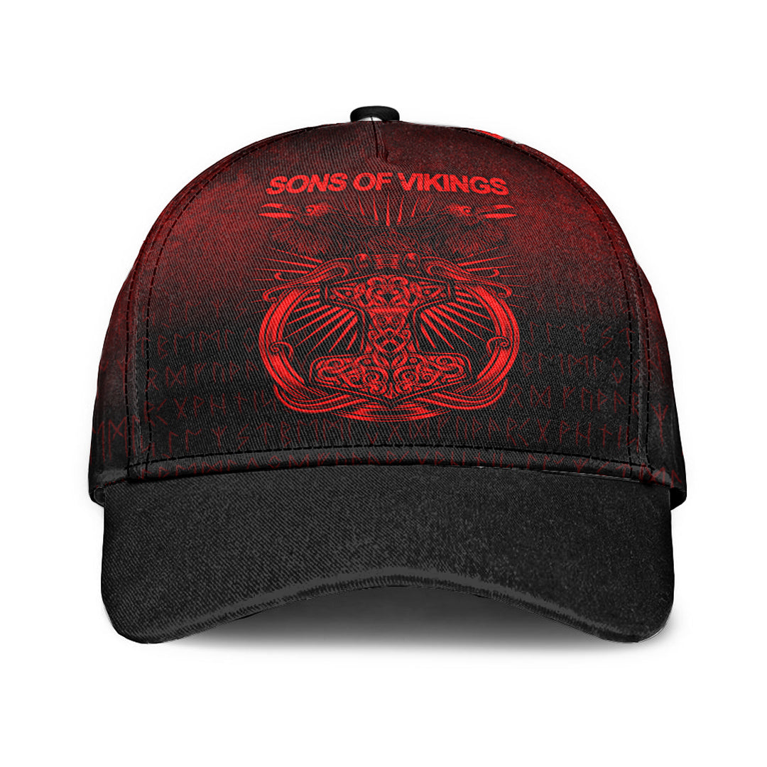 Viking Classic Cap Vikings Ravens Mjolnir Red Version Classic Cap RLT12 Trucker Hats Custom Hats Gifts For Men & Women