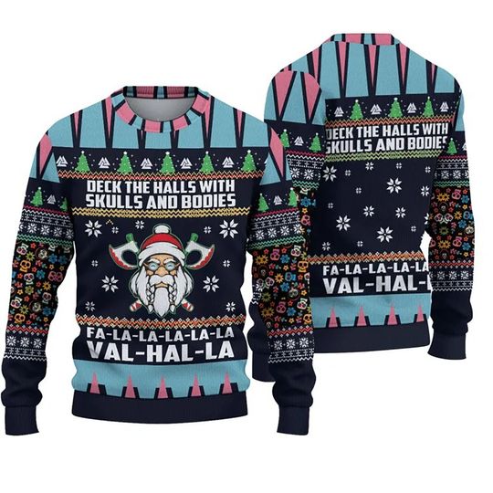 Viking Deck The Halls With Skulls And Bodies Ugly Christmas Sweater - Image 2