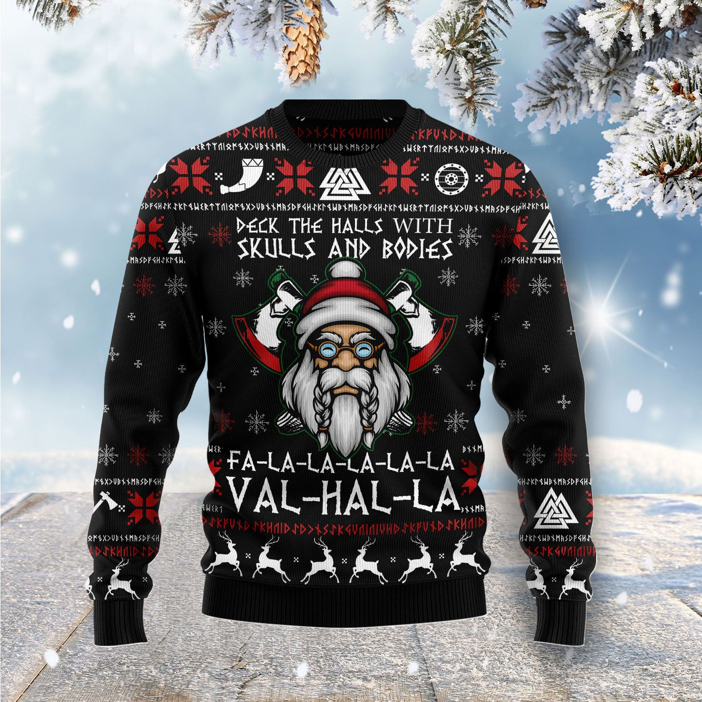 Viking Deck The Halls With Skulls Ugly Christmas Sweater