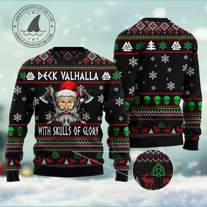 Viking Deck Valhalla Skulls Of Glory For Unisex Ugly Christmas Sweater Adult 3D Funny Matching for family