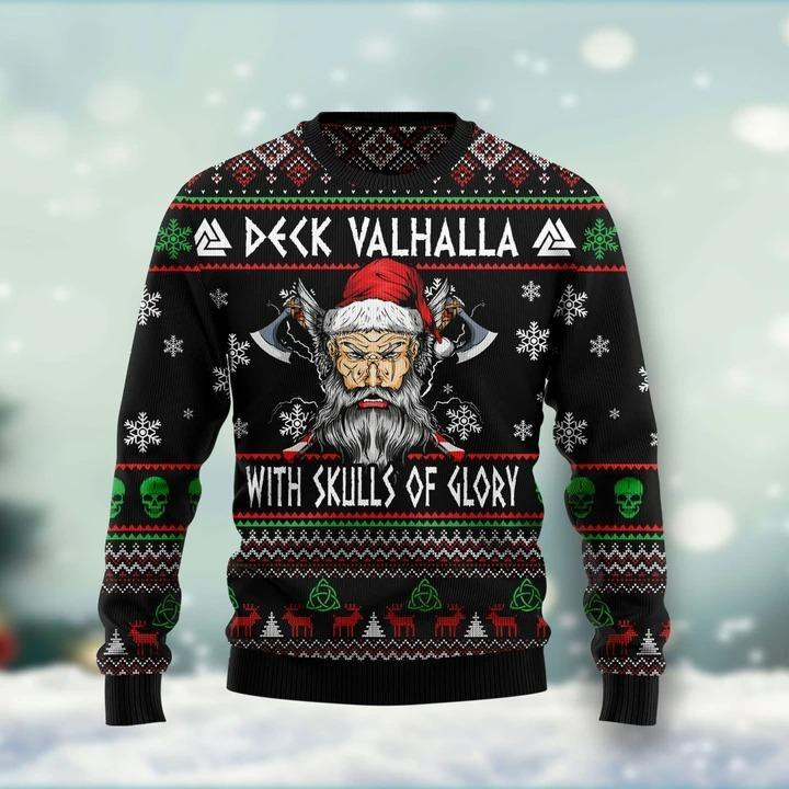 Viking Deck Valhalla Ugly Christmas Sweater Adult 3D Funny Matching for family