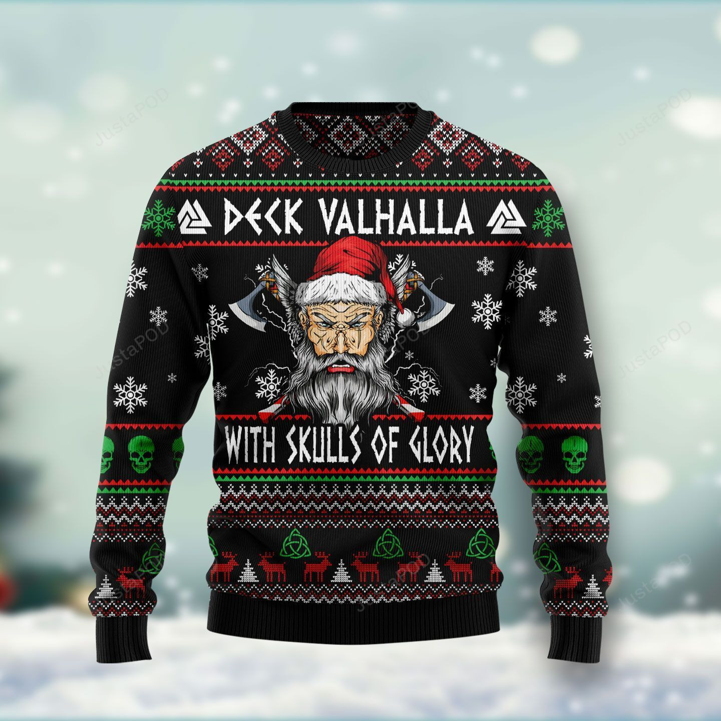 Viking Deck Valhalla With Skulls Of Glory Ugly Christmas Sweater Adult 3D Funny Matching for family