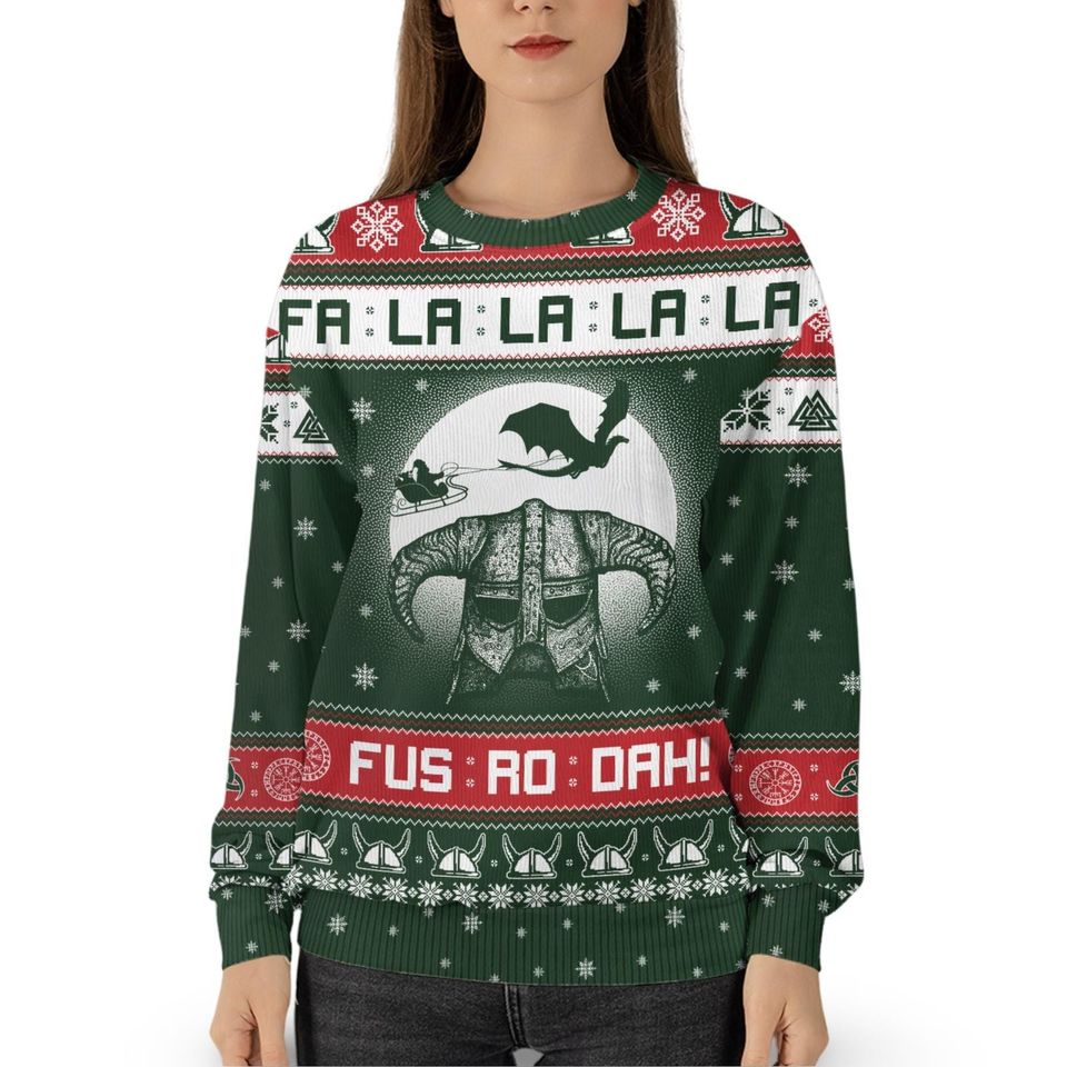 Viking Dragon Christmas Ugly Sweater, Viking Dad Christmas Sweater - Image 7