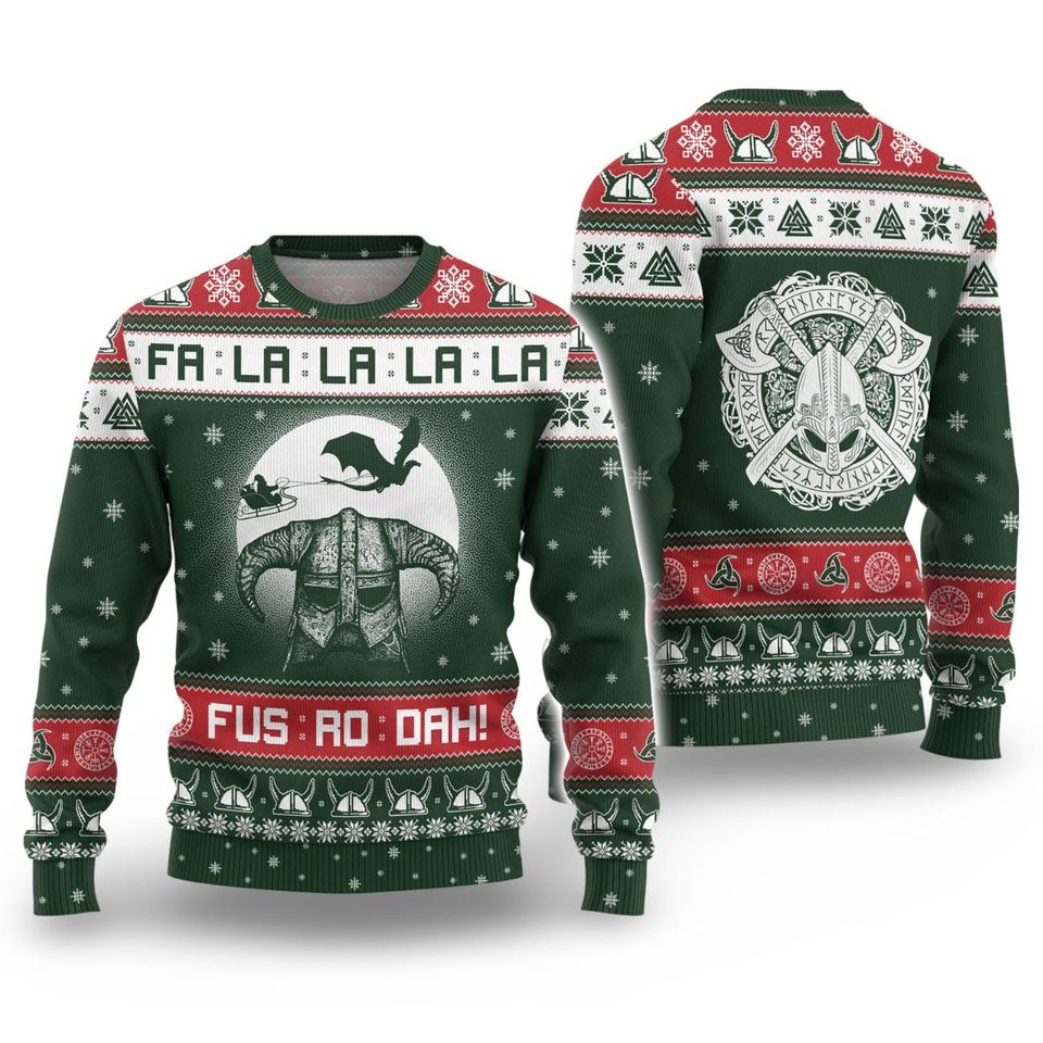 Viking Dragon Christmas Ugly Sweater, Viking Dad Christmas Sweater - Image 3