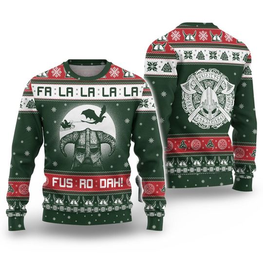 Viking Dragon Christmas Ugly Sweater, Viking Dad Christmas Sweater - Image 13