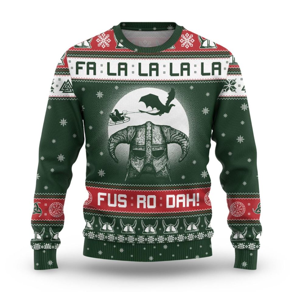 Viking Dragon Christmas Ugly Sweater, Viking Dad Christmas Sweater - Image 5