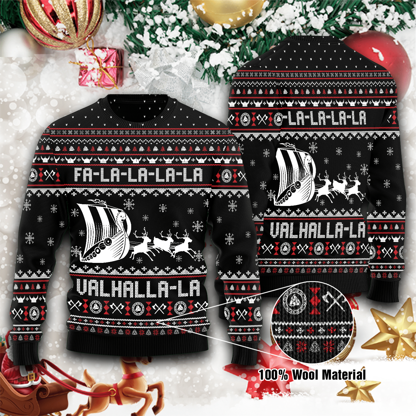 Viking Fa-la-la-la Ugly Christmas Sweater Adult 3D Funny Matching for family