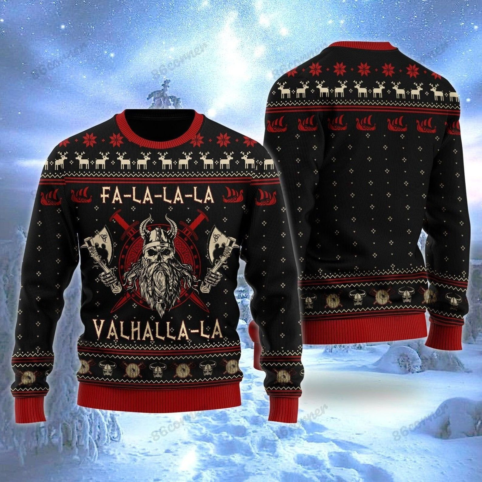 Viking Fa-La-La-La Valhalla-La Ugly Christmas Sweater Adult 3D Funny Matching for family