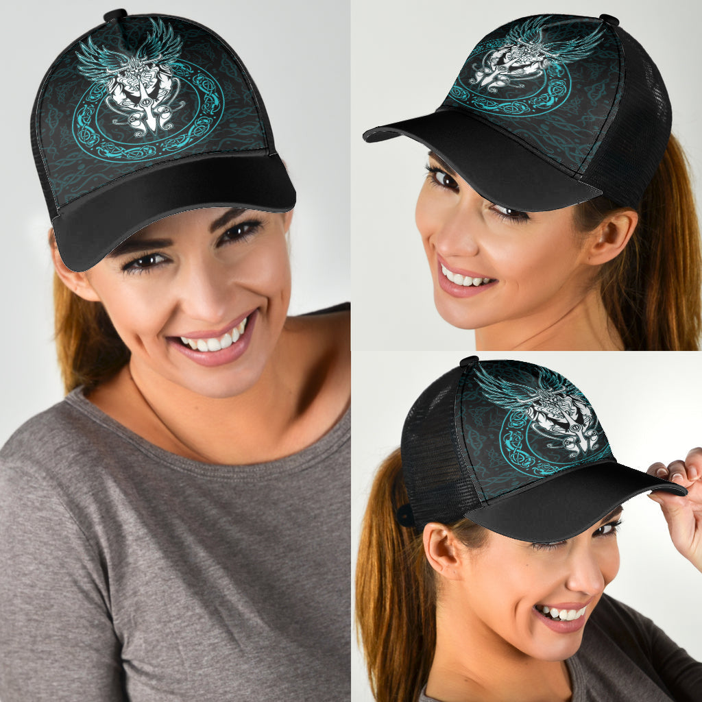 Viking Odin Compass Celtic Pattern Cyan Mesh Back Cap Trucker Hats Custom Hats Gifts For Men & Women