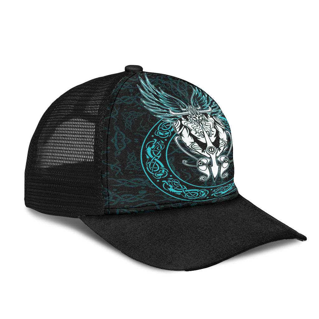 Viking Odin Compass Celtic Pattern Cyan Mesh Back Cap Trucker Hats Custom Hats Gifts For Men & Women