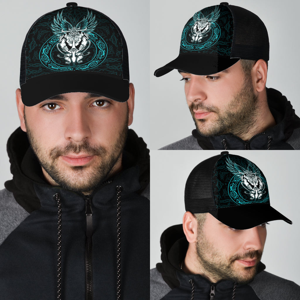 Viking Odin Compass Celtic Pattern Cyan Mesh Back Cap Trucker Hats Custom Hats Gifts For Men & Women