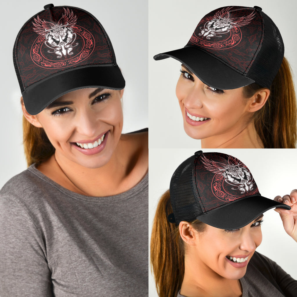 Viking Odin Compass Celtic Pattern Red Mesh Back Cap Trucker Hats Custom Hats Gifts For Men & Women