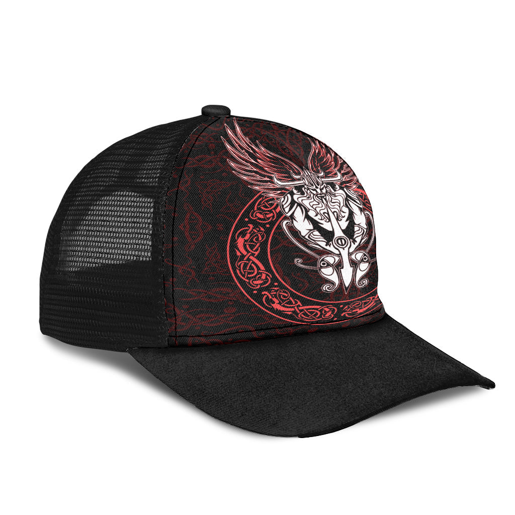 Viking Odin Compass Celtic Pattern Red Mesh Back Cap Trucker Hats Custom Hats Gifts For Men & Women