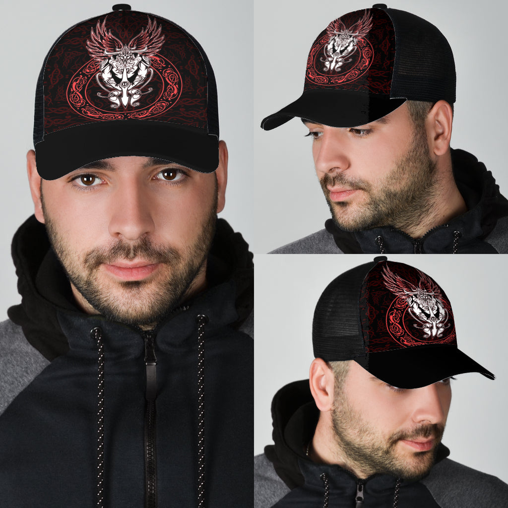 Viking Odin Compass Celtic Pattern Red Mesh Back Cap Trucker Hats Custom Hats Gifts For Men & Women