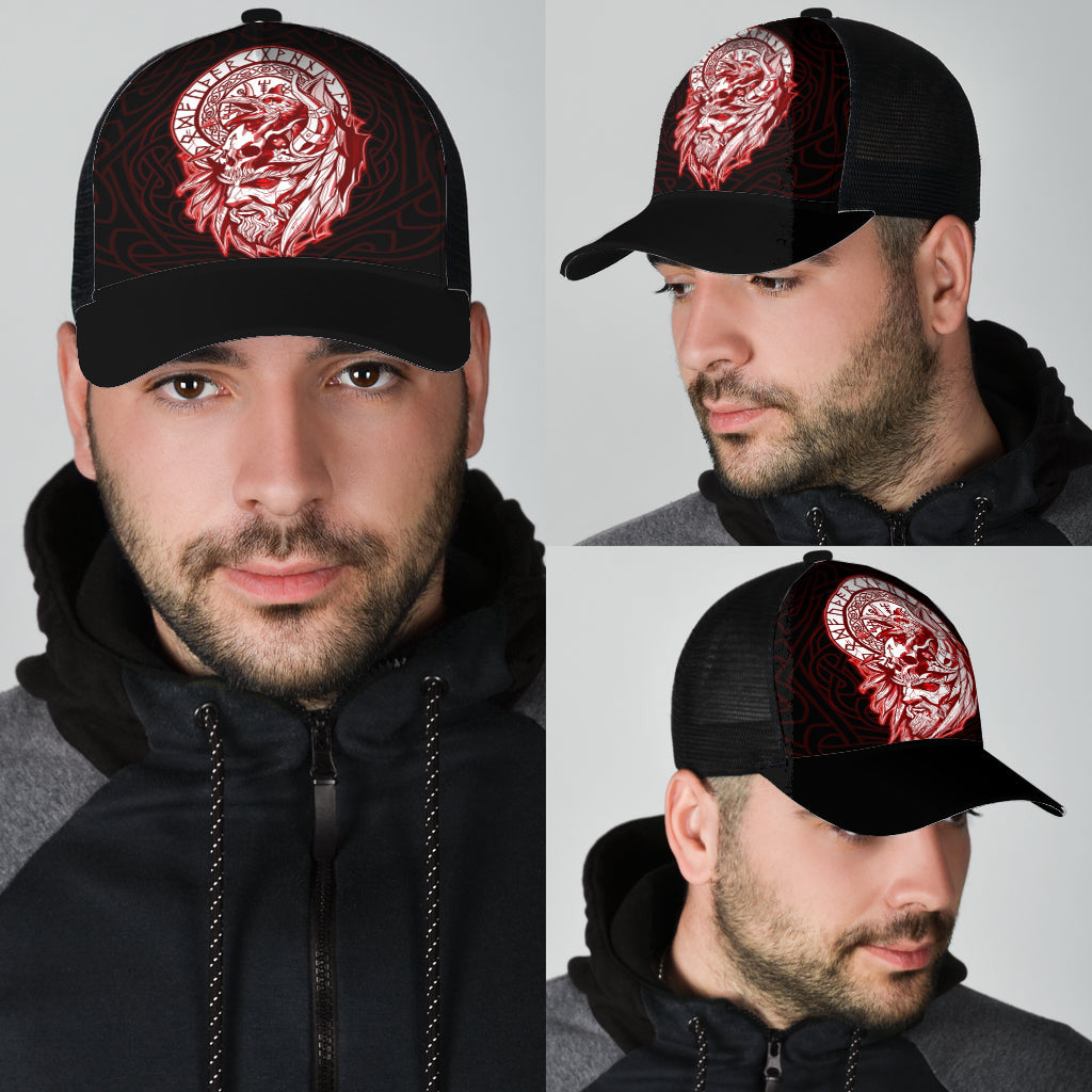 Viking Odin Set Red Mesh Back Cap Trucker Hats Custom Hats Gifts For Men & Women