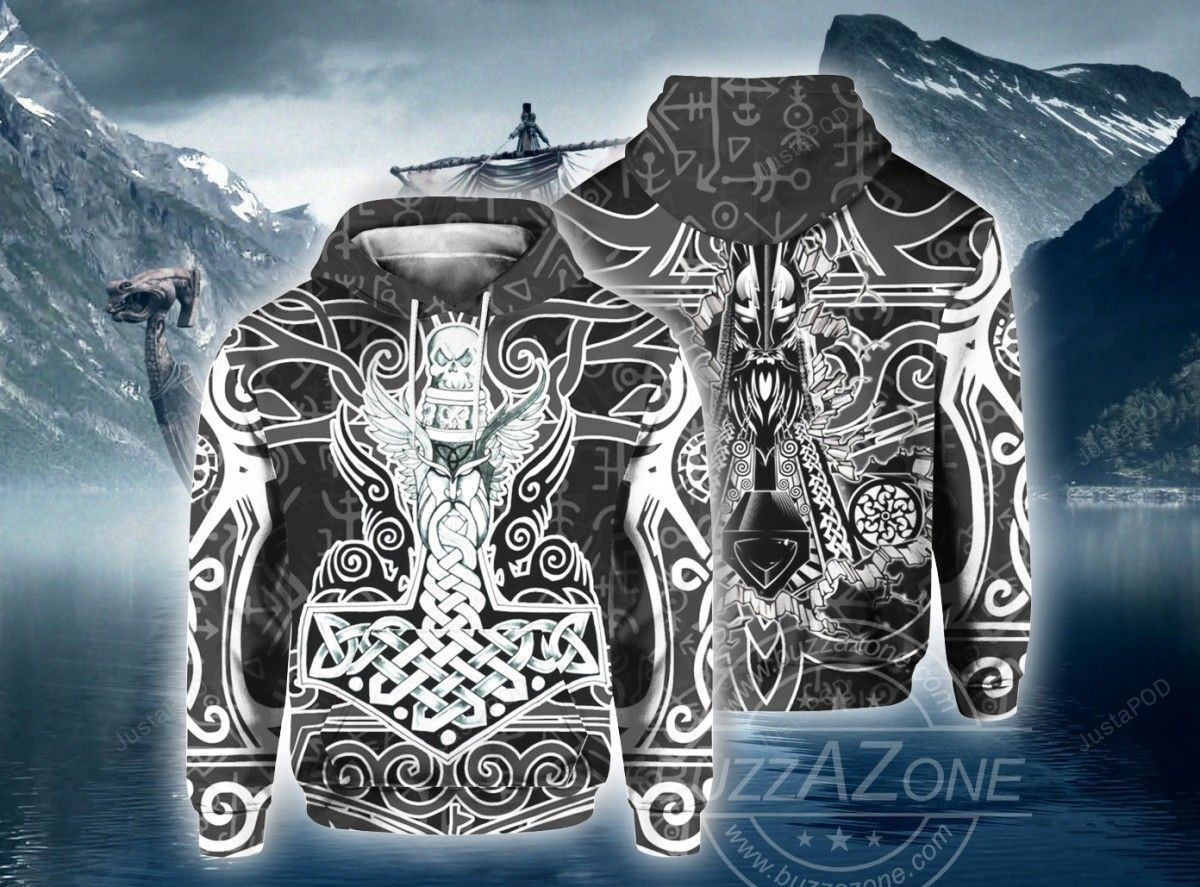 Viking Odin Thor Hammer 3D All Over Print Hoodie, Zip Hoodie