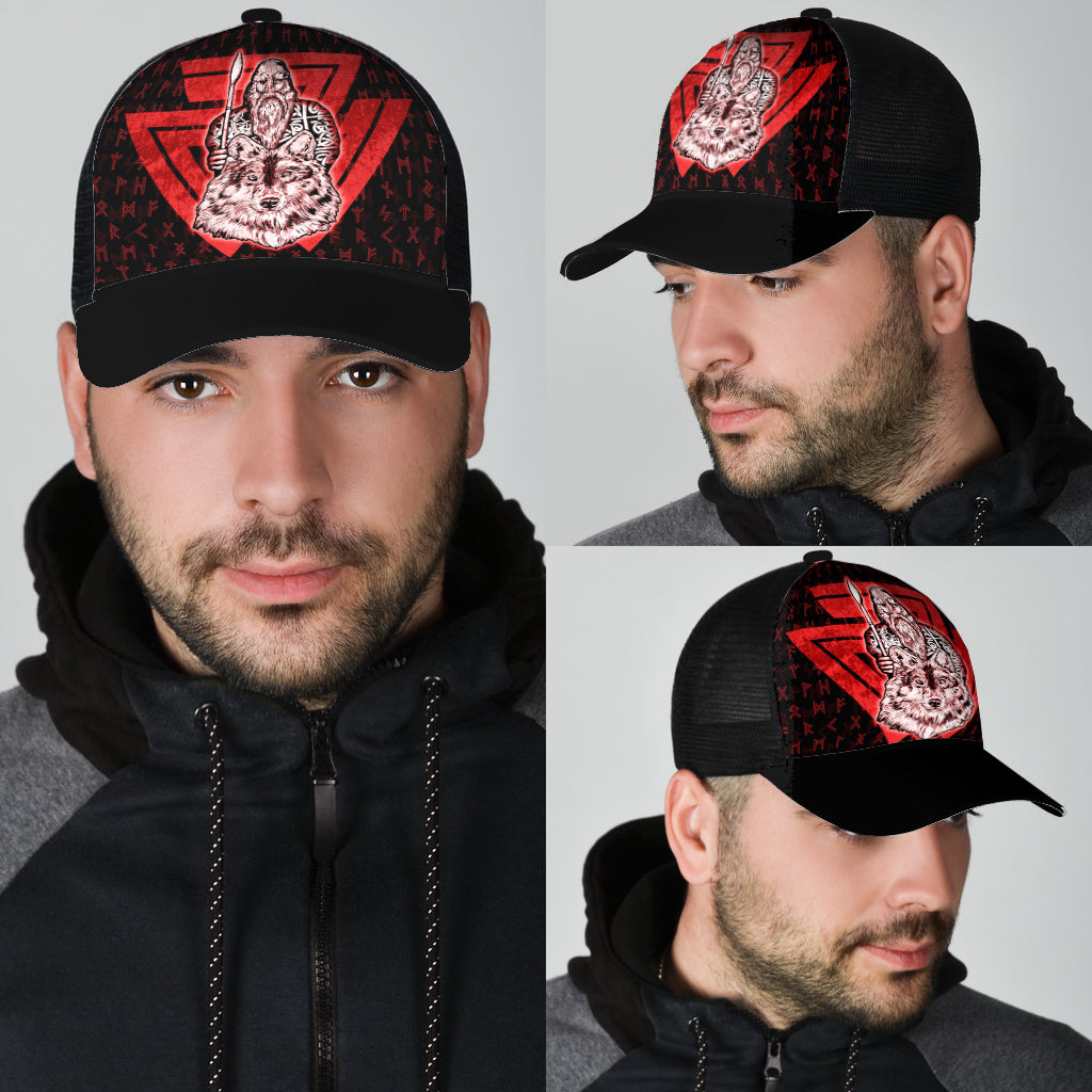 Viking Odins Of Wolf Valknut Rune Pattern Red Mesh Back Cap Trucker Hats Custom Hats Gifts For Men & Women