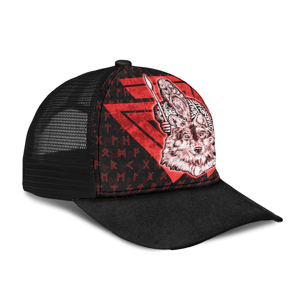 Viking Odins Of Wolf Valknut Rune Pattern Red Mesh Back Cap Trucker Hats Custom Hats Gifts For Men & Women