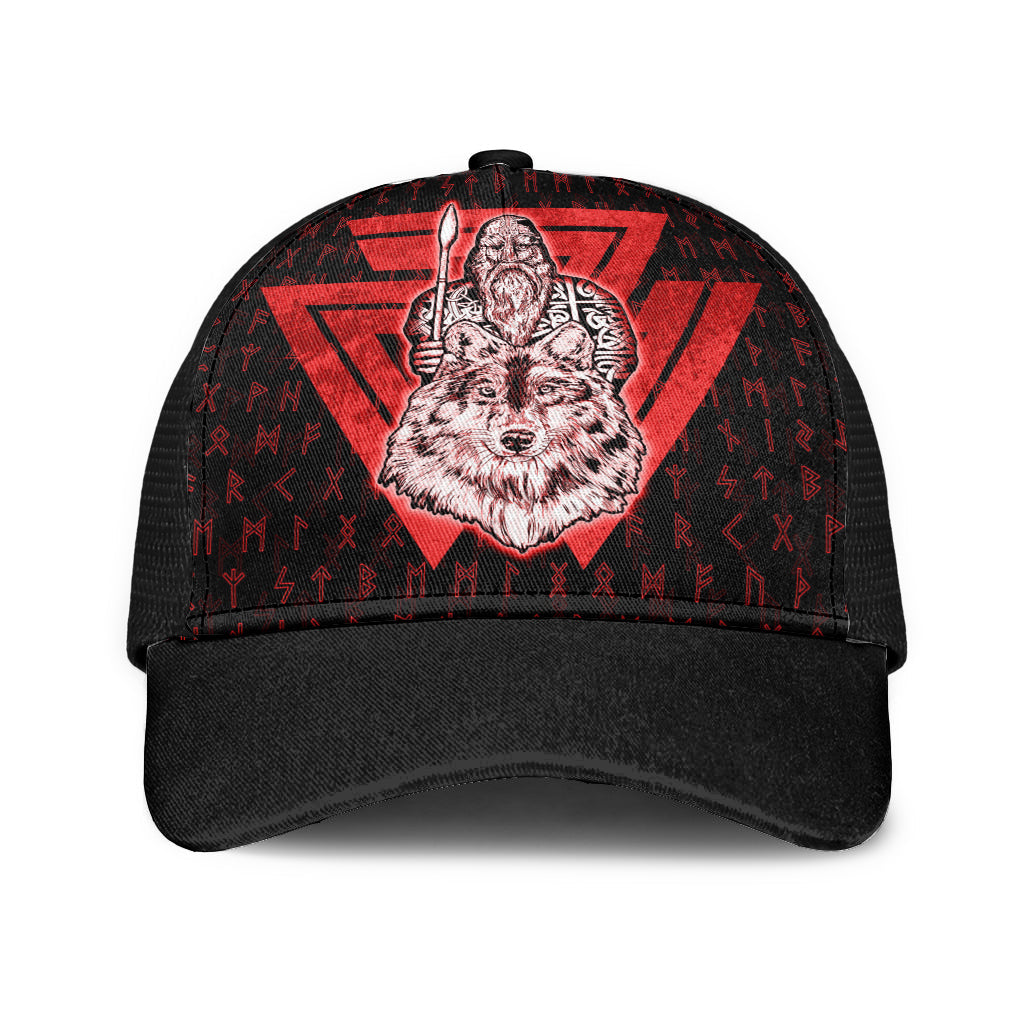 Viking Odins Of Wolf Valknut Rune Pattern Red Mesh Back Cap Trucker Hats Custom Hats Gifts For Men & Women