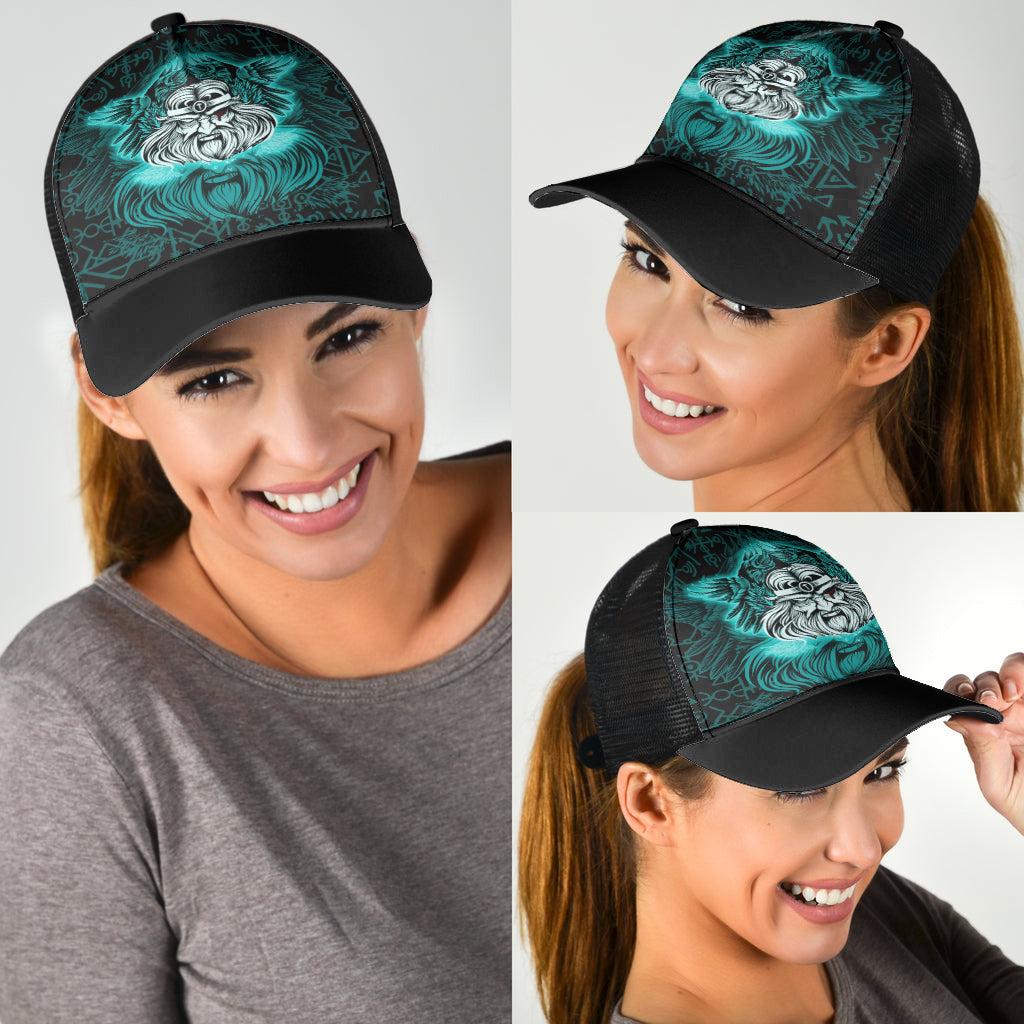 Viking Odins Rune Pattern Cyan Mesh Back Cap Trucker Hats Custom Hats Gifts For Men & Women
