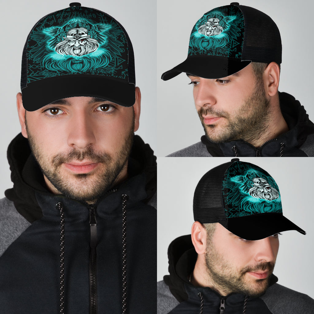 Viking Odins Rune Pattern Cyan Mesh Back Cap Trucker Hats Custom Hats Gifts For Men & Women