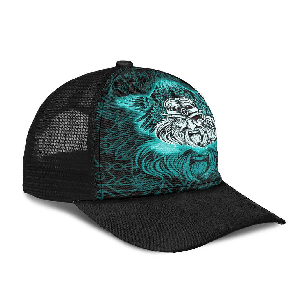 Viking Odins Rune Pattern Cyan Mesh Back Cap Trucker Hats Custom Hats Gifts For Men & Women