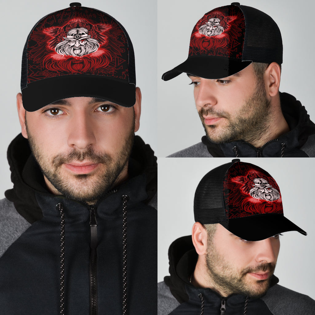 Viking Odins Rune Pattern Red Mesh Back Cap Trucker Hats Custom Hats Gifts For Men & Women