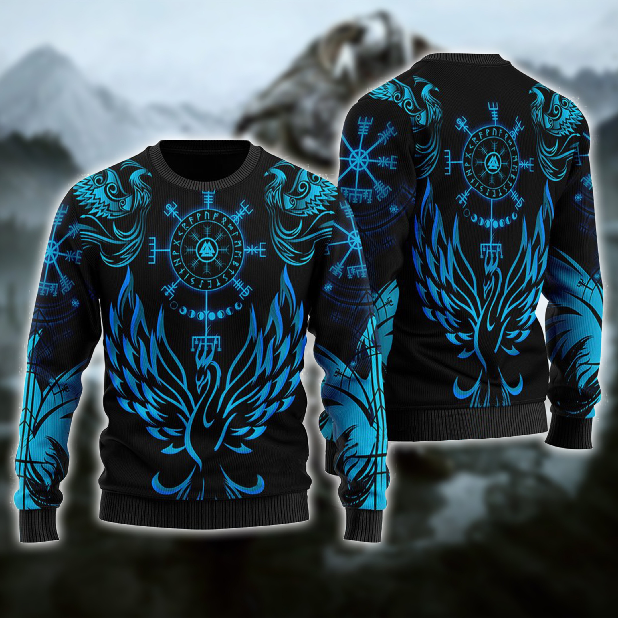 Viking Phoenix Vegvisir Ugly Christmas Sweater Adult 3D Funny Matching for family