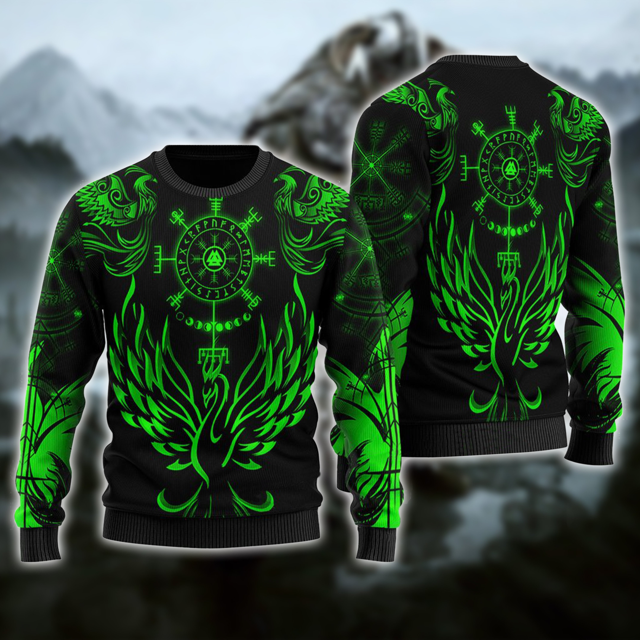 Viking Phoenix Vegvisir Ugly Christmas Sweater Adult 3D Funny Matching for family