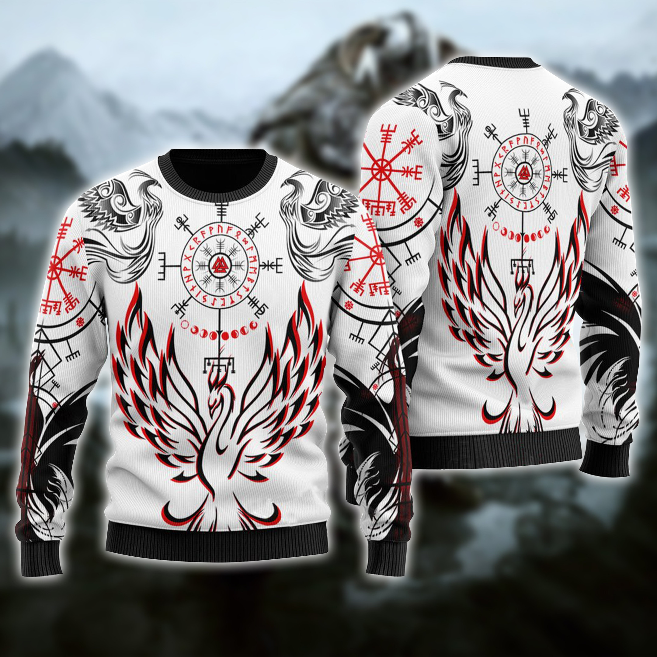 Viking Phoenix Vegvisir Ugly Christmas Sweater Adult 3D Funny Matching for family