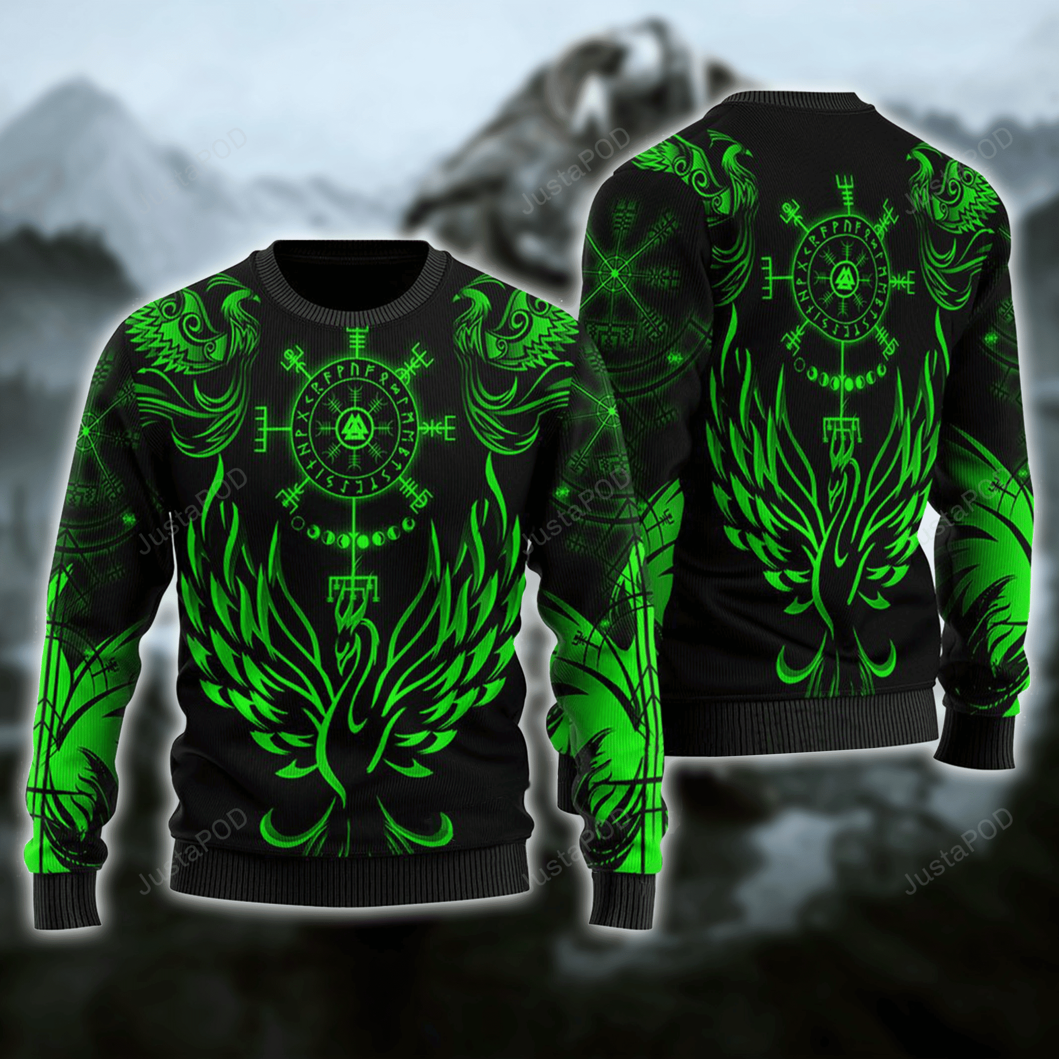Viking Phoenix Vegvisir Ugly Christmas Sweater Adult 3D Funny Matching for family
