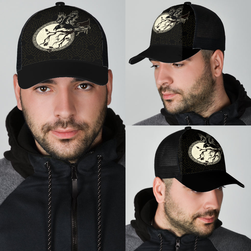 Viking Raven Runic Compass Valknut Pattern Mesh Back Cap Trucker Hats Custom Hats Gifts For Men & Women