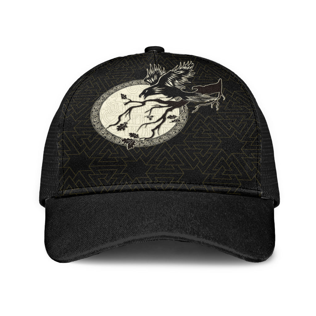 Viking Raven Runic Compass Valknut Pattern Mesh Back Cap Trucker Hats Custom Hats Gifts For Men & Women