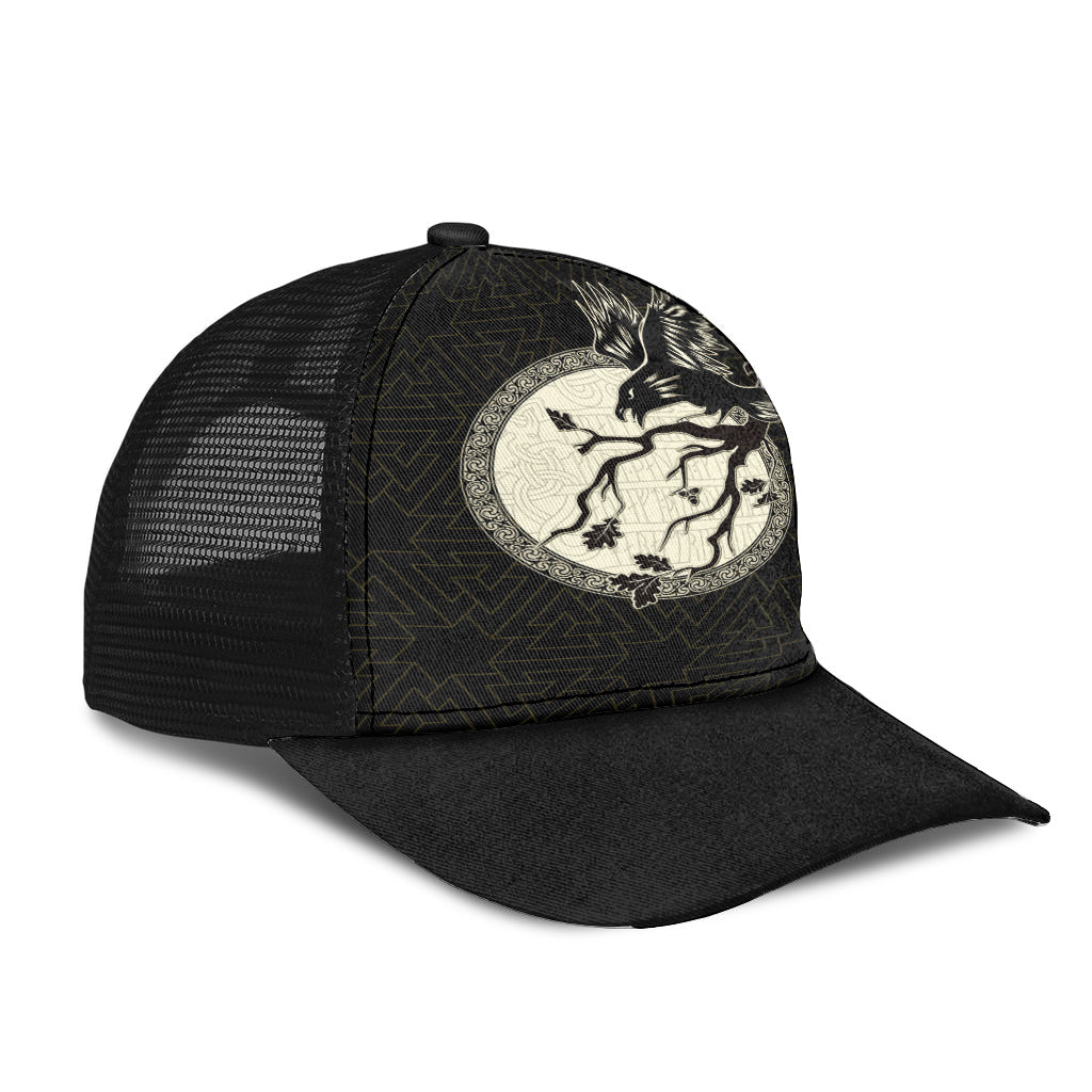Viking Raven Runic Compass Valknut Pattern Mesh Back Cap Trucker Hats Custom Hats Gifts For Men & Women