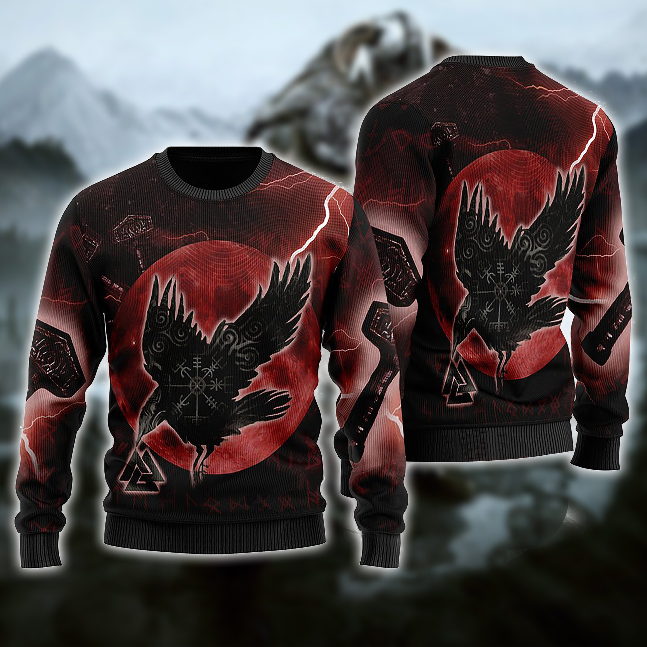 Viking Raven Ugly Christmas Sweater Adult 3D Funny Matching for family