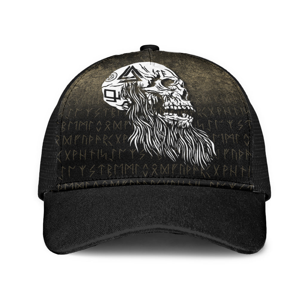 Viking-Skull-with-tattoos-and-long-beard Mesh Back Cap Trucker Hats Custom Hats Gifts For Men & Women