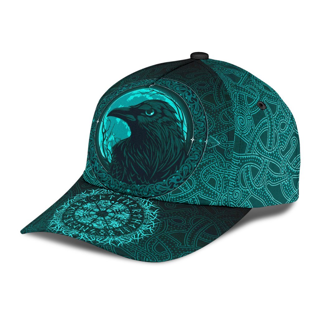 Viking Style Classic Cap 3D Baseball Caps, Ethnic Odin Raven Cyan Trucker Hats Custom Hats Gifts For Men & Women