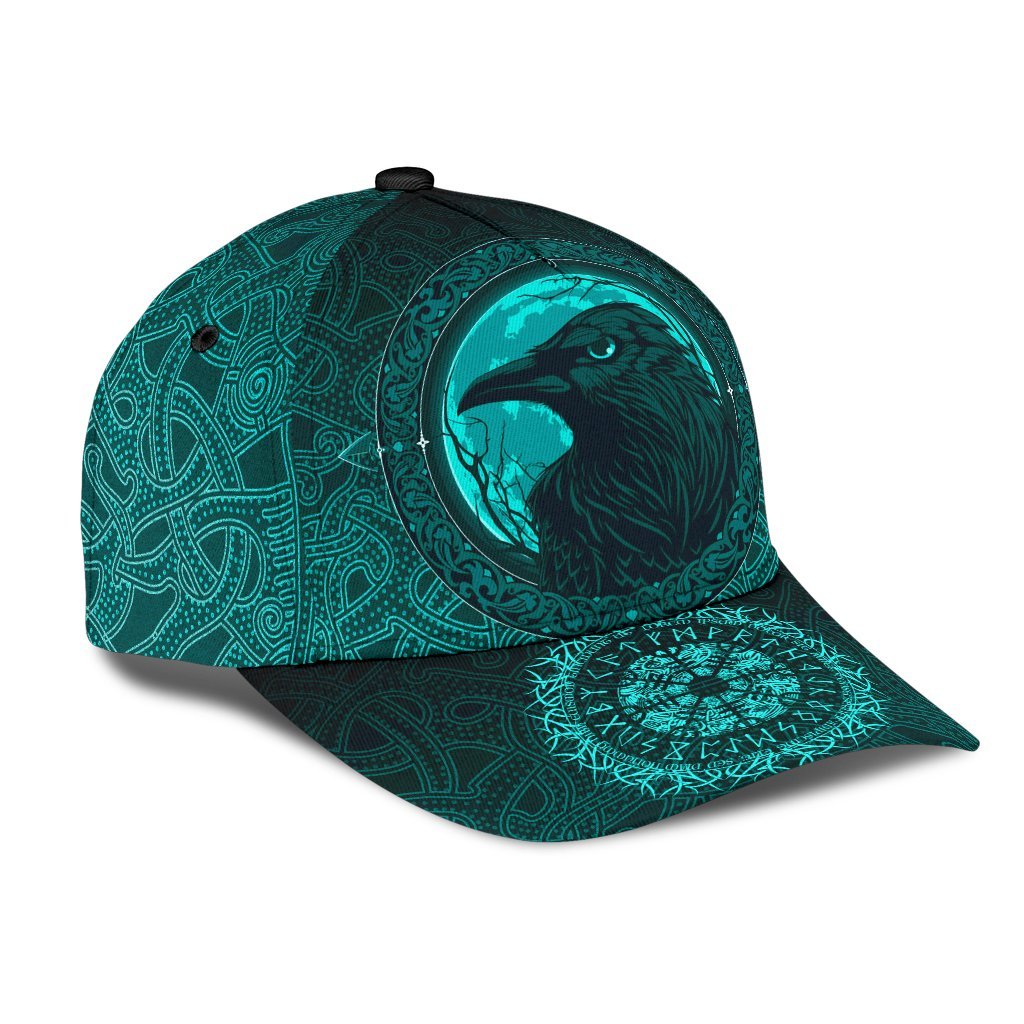 Viking Style Classic Cap 3D Baseball Caps, Ethnic Odin Raven Cyan Trucker Hats Custom Hats Gifts For Men & Women