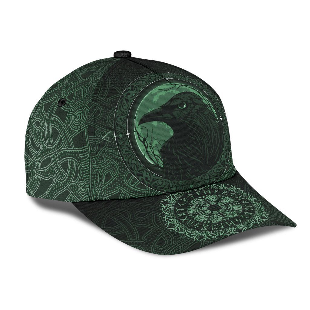 Viking Style Classic Cap 3D Baseball Caps, Ethnic Odin Raven Green Trucker Hats Custom Hats Gifts For Men & Women