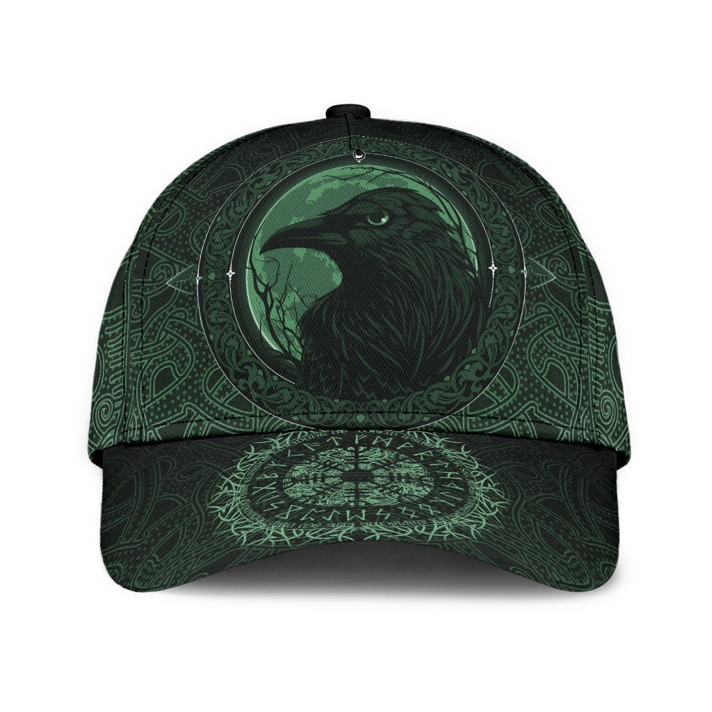Viking Style Classic Cap 3D Baseball Caps, Ethnic Odin Raven Green Trucker Hats Custom Hats Gifts For Men & Women