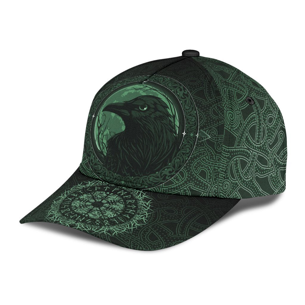 Viking Style Classic Cap 3D Baseball Caps, Ethnic Odin Raven Green Trucker Hats Custom Hats Gifts For Men & Women