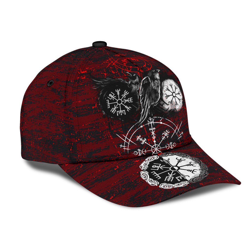Viking Style - Classic Cap 3D Baseball Caps Raven of Odin and Symbol Viking on Blood Background Trucker Hats Custom Hats Gifts For Men & Women