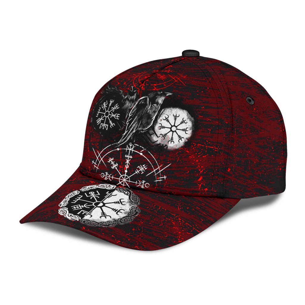Viking Style - Classic Cap 3D Baseball Caps Raven of Odin and Symbol Viking on Blood Background Trucker Hats Custom Hats Gifts For Men & Women