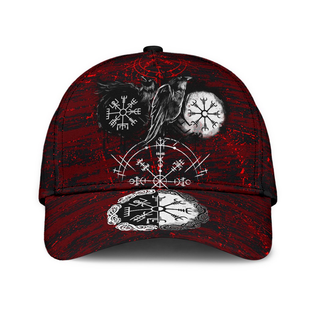 Viking Style - Classic Cap 3D Baseball Caps Raven of Odin and Symbol Viking on Blood Background Trucker Hats Custom Hats Gifts For Men & Women